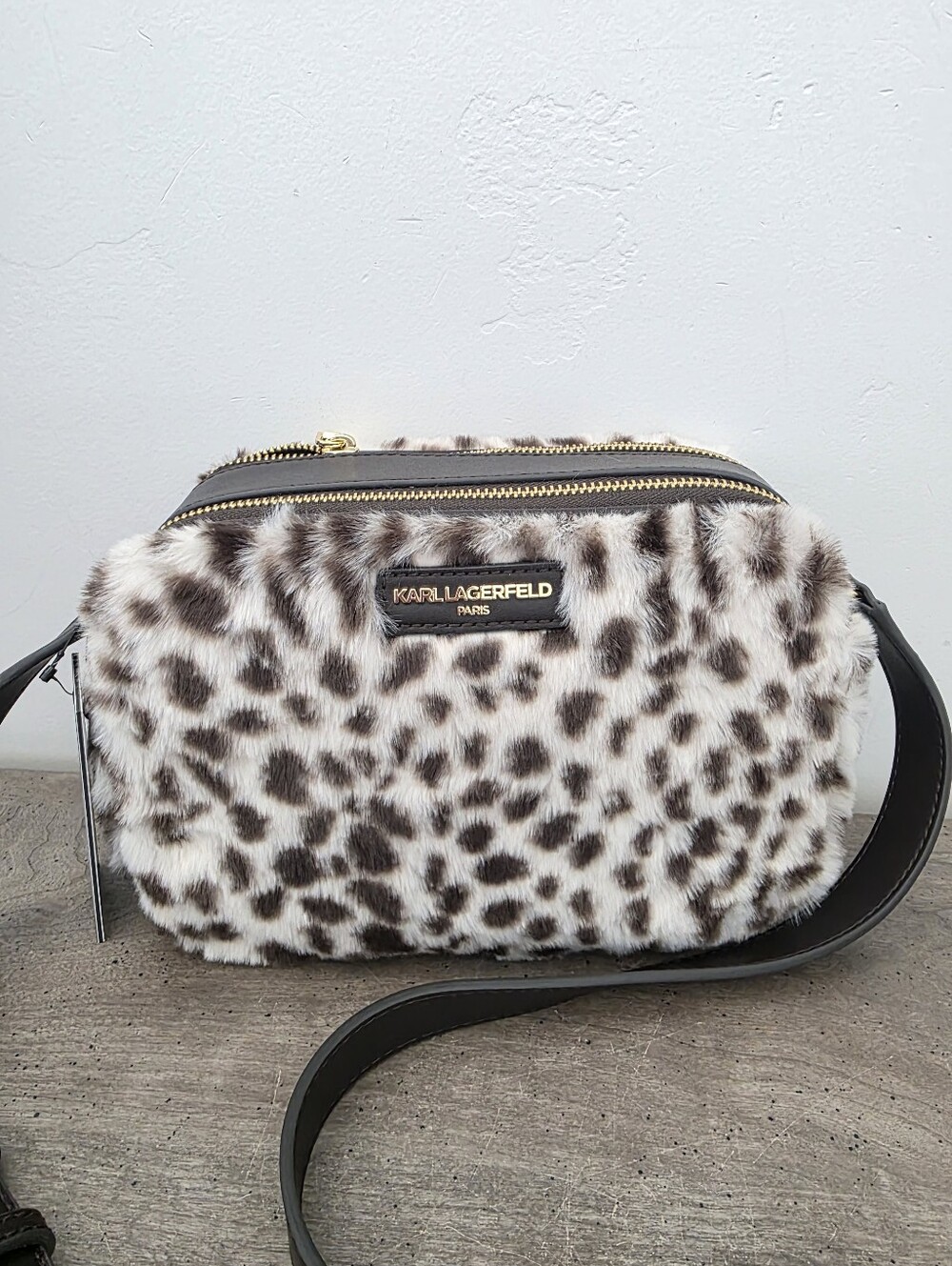 Karl Lagerfeld Paris Faux Fur Leopard Print Crossbody Bag New Viral